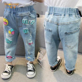 Džinsai vaikams grafiti džinsus, mielas džinsai mergaitėms, Kelnės mergaitėms bamblys mergina džinsinio vaikai džinsinio 2020 m. Vaikų drabužiai 2521