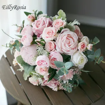 EillyRosia Elegantiškas Retro Birdal Puokštė Morandi Modeliavimas Gėlės Nuotaka Fotografijos Dusty Rose Pink Išskirtinį Vestuvių Puokštės 25831
