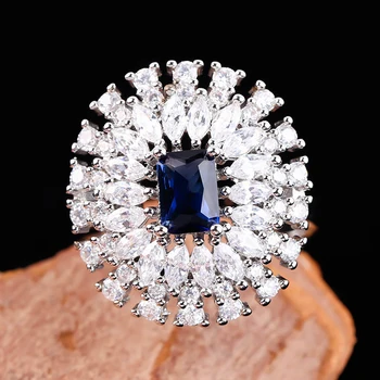Elegantiškas Vestuvių Žiedai Moterims, Tamsiai Mėlynas Kvadratas, Akmens Kristalų Princesė Sužadėtuvių Žiedų Žiedas Pareiškimą Papuošalai Anillos Mujer 12129