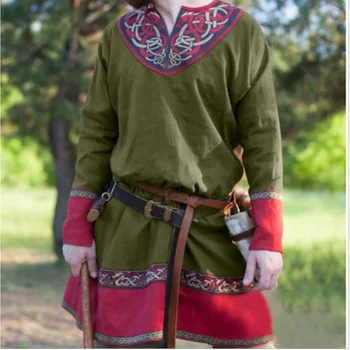 Europos Viduramžių Vikingų ir Piratų Prarasti Palaidinė marškinėliai Riteris Cosplay ilgomis Rankovėmis Drabužius Vyrai Tee Viršūnes Karnavalas Kostiumas Šalis 111898