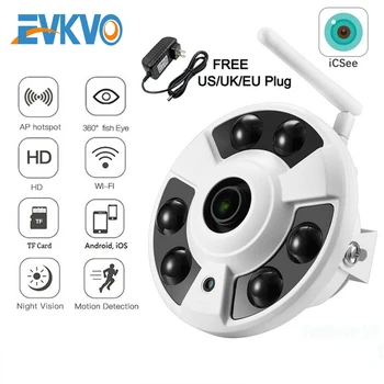 EVKVO Full HD 1080P WI-fi IP Kamera, Belaidžio ryšio Garso ir VAIZDO Wi-Fi Cam Fisheye 180 / 360 Laipsnių Panoraminių Kamerų, Onvif TF Kortelės Lizdas 162684