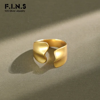 F. I. N. S korėjos Mados S925 Sterlingas Sidabro Žiedas Naujas Dizainas Nereguliarus Atidarymas Plati Sidabro Aukso Piršto Žiedai Apdaila