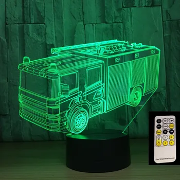 Fire Truck 3D Naktį Lempa 7 Spalvų LED USB Lentelė Nakties Žiburiai kaip Vaikų Kambarys Nuotolinio Valdymo Žaislai Apdailos Lašas Laivybos