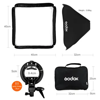 Godox 40 x 40cm 15 x 15inch Flash Speedlite Softbox + S tipo Laikiklis Bowens laikiklius su 2m Šviesos Stovėti už Kameros Fotografijos