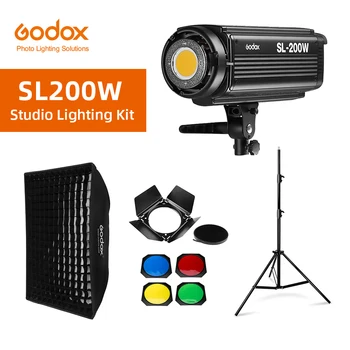 Godox SL-200W SL200W 5600K Baltas LCD Nuolat LED Vaizdo Šviesos + 70x100cm softbox + 2,8 m Šviesos Stovas + Barn Durys