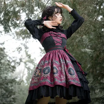 Gotikos derliaus saldus lolita dress kryžiaus tvarstis mielas bowknot spausdinimo cardigan viktorijos suknelė kawaii girl gothic lolita jsk cos 157644