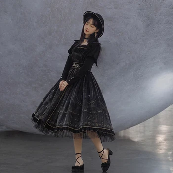 Gotikos rūmuose, saldus princesė lolita dress derliaus rudenį aukšto juosmens spausdinimo viktorijos suknelė kawaii girl gothic lolita cos loli