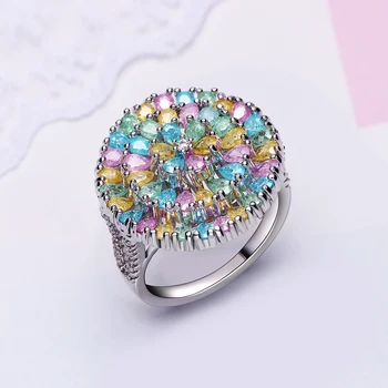 Gražus dizainas žiedas Didelis apvalus prabangių papuošalų tendencija naujas asorti spalvinga vandens lašas Kristalų moterų papuošalai meilės žiedai 5106