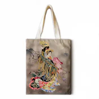 Gražus kimono moteris medvilnės ir lino ponios didelės talpos atsitiktinis spausdinti rankinėje mados meno ponios pečių maišą 90278