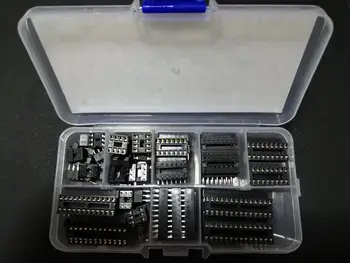 IC lizdo adapteris box rinkinio 8 vertybes=66pcs 6pin/8pin/14pin/16pin/18pin/20pin/24pin/28pin 2.54 mm Ic blokuoti chip turėtojas Plug-in, cinkavimas
