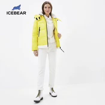 ICEbear 2020 naujas žiemos trumpas švarkas su gobtuvu moteriška kamšalu žiemos parko kamšalu kailis prekės ženklo moterų drabužiai GWD20122I