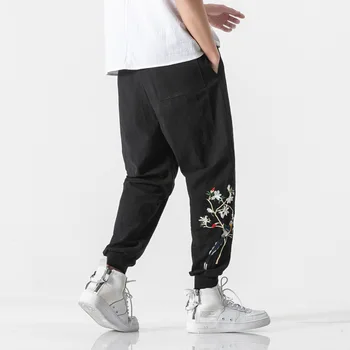 JDDTON Naujas Vyrų Išsiuvinėti Haremo Kelnės Pluošto Kojų Kelnių Prarasti Atsitiktinis Hip-Hop Japonijos Vyrų Mados Harajuku Streetwear JE618 29428