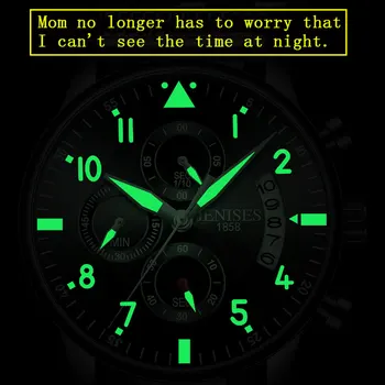 Jenises sporto laikrodis vyrams prabangių laikrodžių atsparumas vandeniui militar kvarco vyrų laikrodis kalendorius chronografas odos laikrodžiai vyrai