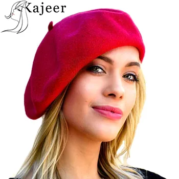 Kajeer Lady pavasario Žiemos Beretės Skrybėlę Dailininko stiliaus skrybėlę Moterų Vilnos Derliaus Beretės vientisos Spalvos Kepurės Moterų variklio Dangčio Šilta Vaikščioti Bžūp 186298