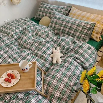 Karšto pardavimo lova namų tekstilės keturių dalių gryna spalva paprasta nuplauti medvilnės pledas antklodė padengti paklode užvalkalas trijų dalių patalynė 23349