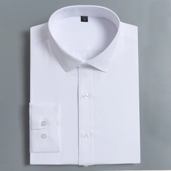 Kietojo Paprasto ilgomis rankovėmis Suknelė Marškiniai Vyrai slim fit vyriški oficialaus marškinėliai Balti minkšti, patogūs, lengva priežiūra, be kišenių. 81289