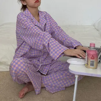 Korėjos Pižama Moterims Medvilnės Pledas Tingus Stiliaus Sleepwear Žiemos Pižamos Moterims Homewear Pizama Damska Pijamas Mujer Invierno