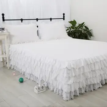 Korėjos princesė 5 sluoksnių pyragas lova sijonas baltas grynos medvilnės, siuvinėta покрывало 40/45cm aukštis lova prijuostė nemokamas pristatymas YYX 19995