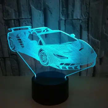 Kūrybos Akrilo Automobilių Sporto 3d Led Nakties Šviesos diodų (Led) Septynių Spalvų Spalva Pakeisti Lentelę LampTouch Nuotolinio Valdymo pultas Usb 3d Naktį Lempa