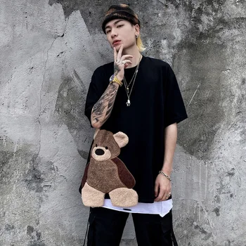 LACIBLE Mens Hip-Hop T-Shirt Streetwear 3D Lokys Kratinys Harajuku Marškinėlius Prarasti Medvilnės trumpomis Rankovėmis Negabaritinių O-kaklo Tees Vasaros