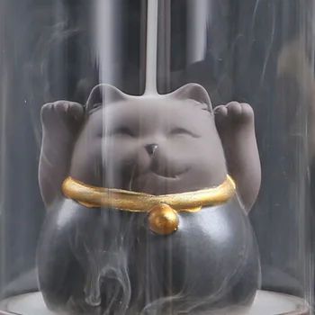 Laimingas Katinas Moliuskui Smilkalų Degiklis su Stiklo Dangtis Smilkalų Lazdelės Censer Budistų Namų Dekoro Keramikos Smilkalų Bazės