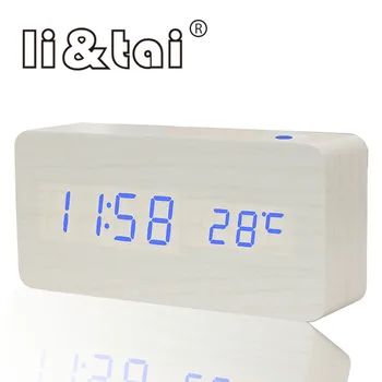 LED Skaitmeninis Laikrodis-Žadintuvas Despertador Garso Kontrolės USB/AAA Temperatūra Medinis Laikrodis LED Ekranas, Elektroninė Darbalaukio Stalo Laikrodis