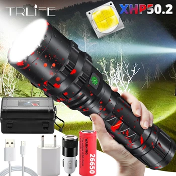 LED Žibintuvėlis XHP50.2 galingiausių Xlamp Medžioklės L2 Vandeniui 5 perjungti Režimus, Žibintuvėlis Šviesos Lanterna naudoti 18650 Baterija 26650 9506
