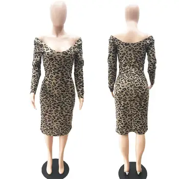 Leopardas Spausdinti Moterų Bodycon Suknelė Sexy V Kaklo Išjungti Peties Ilgomis Rankovėmis Klubo Šalis Suknelės Moteriška Apranga 2020 Ponios Suknelės