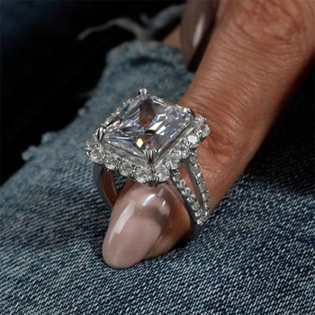 LESF Moterų Žiedą Su 5 Karatų Spinduliavimo Supjaustyti Sona Imituoti Deimantų 925 Sterlingas Sidabro Mados Dalyvavimas Vestuvių Papuošalai