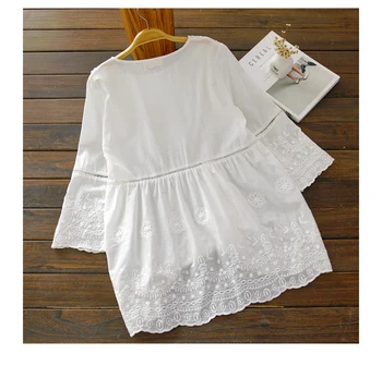 Lolita Pasakų palaidinė nėrinių siuvinėjimas medvilnės, baltos spalvos doll marškinėliai topai mori mergina