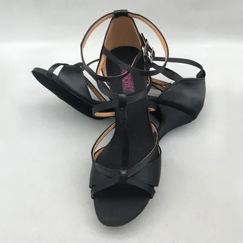 Lotynų Šokių Bateliai moterims Salsos bateliai pratice batai patogūs batai MS6232BLK 8,5 cm kulnas Aukštas kulnas mažo kulno, dvigubi diržai