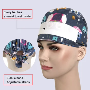 Madinga medvilnės animacinių filmų spausdinimo slaugytoja kepurės aukštos kokybės darbo kambarį kvėpuojantis darbo bžūp ligoninės slaugos krūmynai kepurės 98821