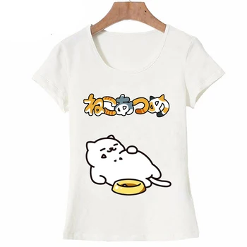 Mados Animacinių Filmų Neko Atsume Mieguistas Kitties T-Shirt Šalies Moterų Marškinėliai Juokinga Japonų Anime Katė Spausdinti Atsitiktinis Viršūnes Cute Girl Tee