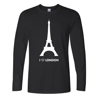 Man Patinka Londonas marškinėliai Juokinga Eifelio Bokštas Romantiška Dizaino Mados Marškinėlius Homme Ilgas Rankovėmis Medvilnės Minkštas Hipster Camiseta