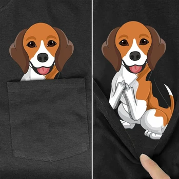 Marškinėliai Mados Prekės ženklo vasaros kišenėje juokingas šuo atspausdintas t-shirt vyrams, moterims marškinėliai Hip-hop viršūnės juodos medvilnės tees stilius-2 145119