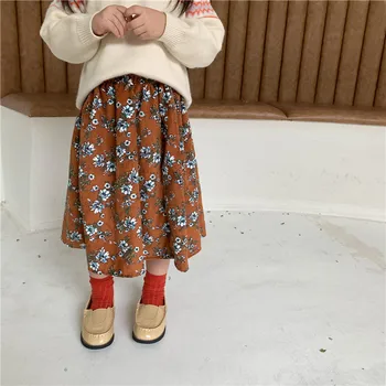 Merginos Gėlių Sijonas 2020 M. Rudenį korėjos Vaikų Marškinėliai Baby Girl Velvetas Visas rungtynes, Retro Princesė 5684