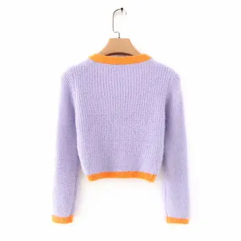 Mezgimo rožinis megztinis megztas pasėlių megztinis moterims ilgomis rankovėmis pasėlių top džemperis moteris derliaus ponios megztiniai korėjos 12798