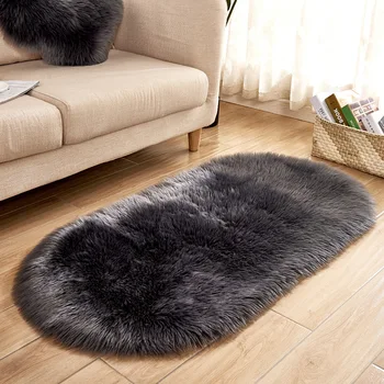 Minkštas shaggy pliušinis ovalo zonos kilimėliai kietas ilgi plaukai, kilimai vaikams, miegamojo anti-slip dirbtinis avikailio šiltas naktiniai kilimėliai 25161