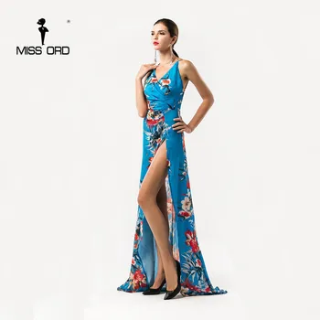 Missord 2021 seksualus V-kaklo, Rankovių apynasrio spausdinimo padalinta suknelė FT5176 185