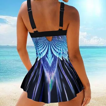 Moteris bikini maudymosi kostiumėlį 2020 Plus Size Spausdinti Kamšalu Tankini Swimjupmsuit Plaukimo kostiumas moterims Paplūdimio Monokini maudymosi Kostiumėliai