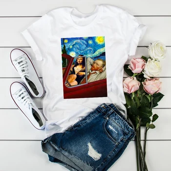 Moterys Meno Tees Saulėgrąžų Aliejaus Tapybai Ponios Moterų Viršūnių Estetinės Rūbų, Grafinis Moterų Lady T-Shirt Tumblr Marškinėliai T-shirts 158763