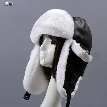 Moterų Dirbtiniais Kailiais Aviatorius Skrybėlę Dirbtiniais Odos Medžiotojo Skrybėlę Šiltos Žiemos Pu Skrybėlę Bombonešis Skrybėlę Kailio Rusijos Skrybėlę Earflaps Ausų Apsaugos Kailio Kepurę