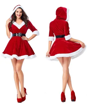 Moterų Kalėdas Praleisti Santa Claus Cosplay Kostiumų Naujųjų Metų Kostiumas ilgomis Rankovėmis Raudona Aksomo Kalėdų Dress Moterų Plius Dydis XL 5856