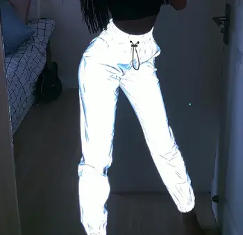 Moterų Sweatpant Flash Atspindintis Koja Šviesos Kelnes Nakties poilsiu Hip-Hop Haremo Kelnės Pilkos Streetwear Jungiamąją Kelnės Plius Dydis
