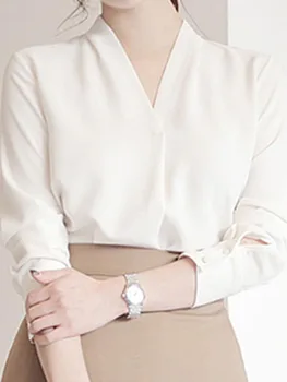 Moterų Šifono Marškiniai, Elegantiškas Saldus Office Lady Korėjos Stiliaus Palaidinės 2020 M. Pavasarį Long Sleeve V-Kaklo Prarasti Dizaineris Priežastinis Viršūnės 181553