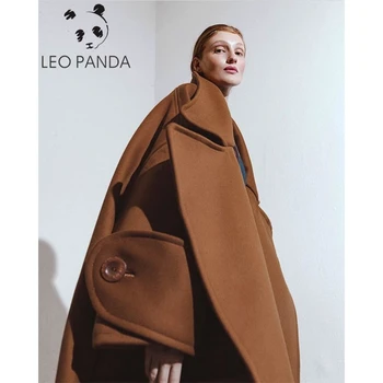 Moterų žiemos ilgų vilnonių karamelė kailio 2019 moterų ilgai stiliaus kašmyro paltas, su didele kontūro mygtukai ir storas atlapų