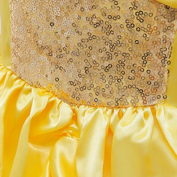 MUABABY Merginos Karnavalas Gražuolė Princesė ubierz Deluxe Off Peties Geltona Sluoksniuotos Šalis Suknelė Vaikams Gimtadienio Fotografijos Kostiumas