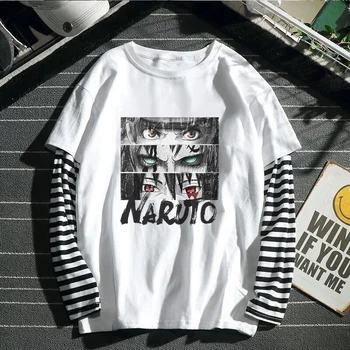 Naruto ilgomis Rankovėmis Hip-Hop Marškinėliai Vyrams, Moterims, Harajuku Marškinėlius False Dviejų dalių Tee korėjos Drabužių Anime Viršūnės
