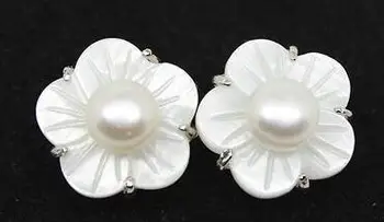 Natūralūs Baltos spalvos Gėlavandenių Perlų Shell Gėlių 925 Sidabro Auskarai Sidabro gamtos perlas/mūrinis/coral/opalas Marcasite