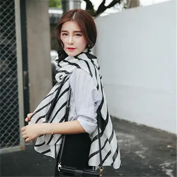 Naujas Dizainas Black/white stripes Šilko skara moterų Mados prabangių skara 180x90cm Kelionės apsaugos nuo saulės skara Bufandas moterims